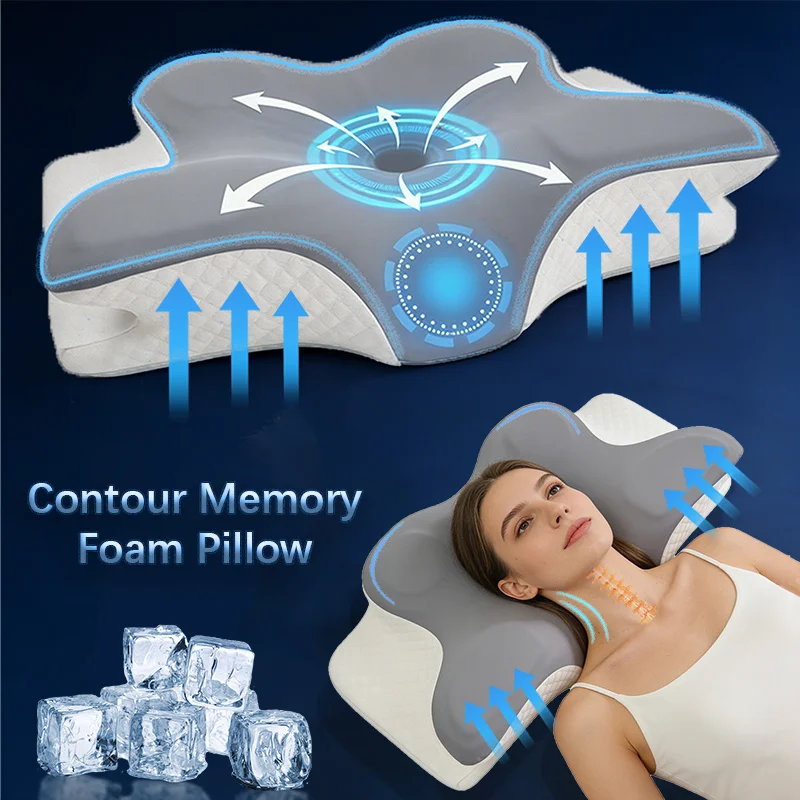 Memory Foam Orthopedic Pillow Neck Pain - メモリーフォーム枕 頸椎枕 首の痛み緩和 人間工学に基づいた整形外科的ネックサポート 横向き・仰向け・うつ伏せで寝る人向け ギフト