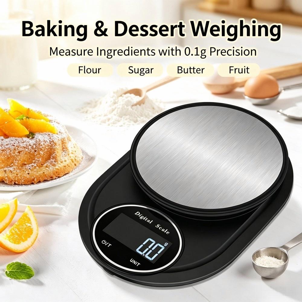 Kitchen - 2KG 0.1g ミニポータブルデジタルキッチンスケール、丸型ステンレス電子スケール、家庭用ベーカー向け多機能食品計量スケール