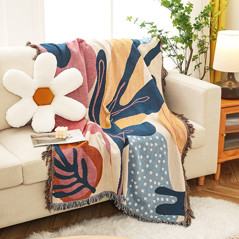 Boho Throw Blanket Fringe - シティテキスタイル植物パターンが毛布を投げる、ソファカバー、屋外キャンプ、レジャー家の装飾、130x160cm