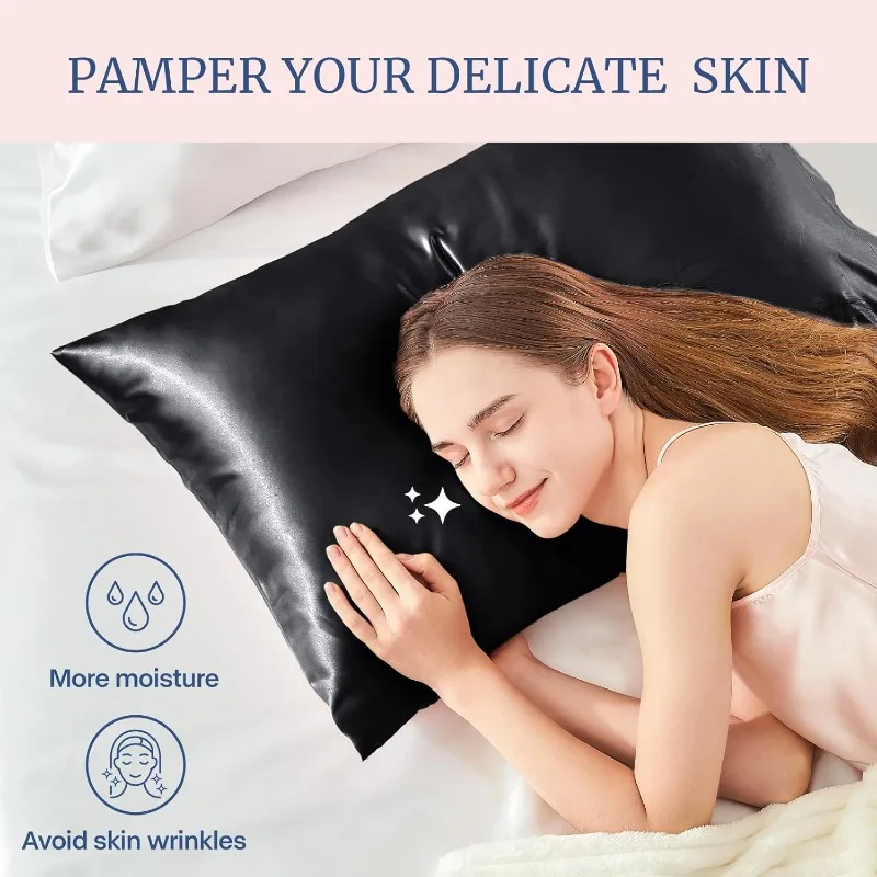 Satin Silk Pillowcase Hair Skin - 様々なサイズに対応したサテン製枕カバー。髪や肌に優しく、シルクのような肌触りで、ひんやりとした涼感があります。女性・男性へのギフトに最適。1個または2個セット。