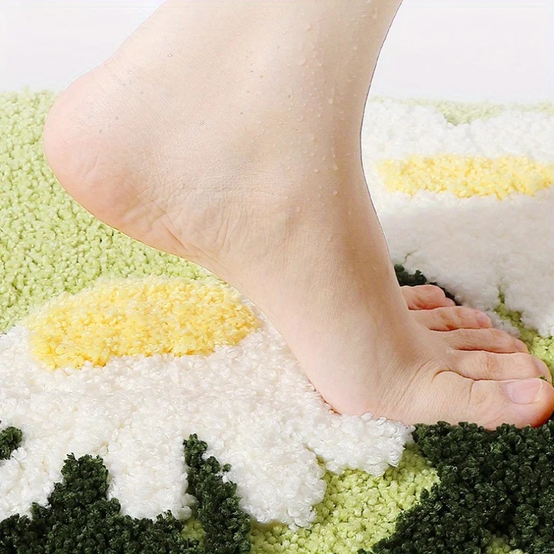 Quick Dry Diatomite Bath Mat - VIKAMA ノンスリップ花柄バスマット 速乾吸水性ソフトラグ 洗濯可能なフロアカーペット バスルーム用 ホームデコレーション