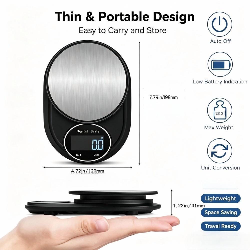 2KG 0.1g ミニポータブルデジタルキッチンスケール、丸 - Kitchen のレビューと価格