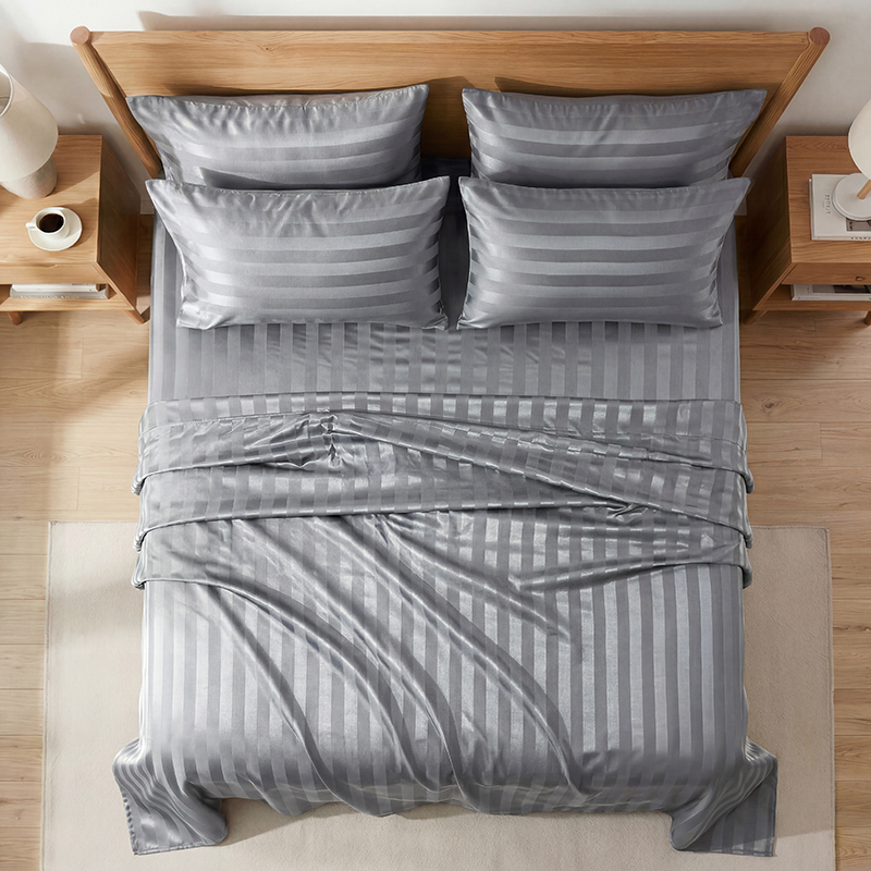 しわになりにくいストライプサテンベッドシーツセット、冷却シル - Fitted Bed Sheets Deep Pocket のレビューと価格