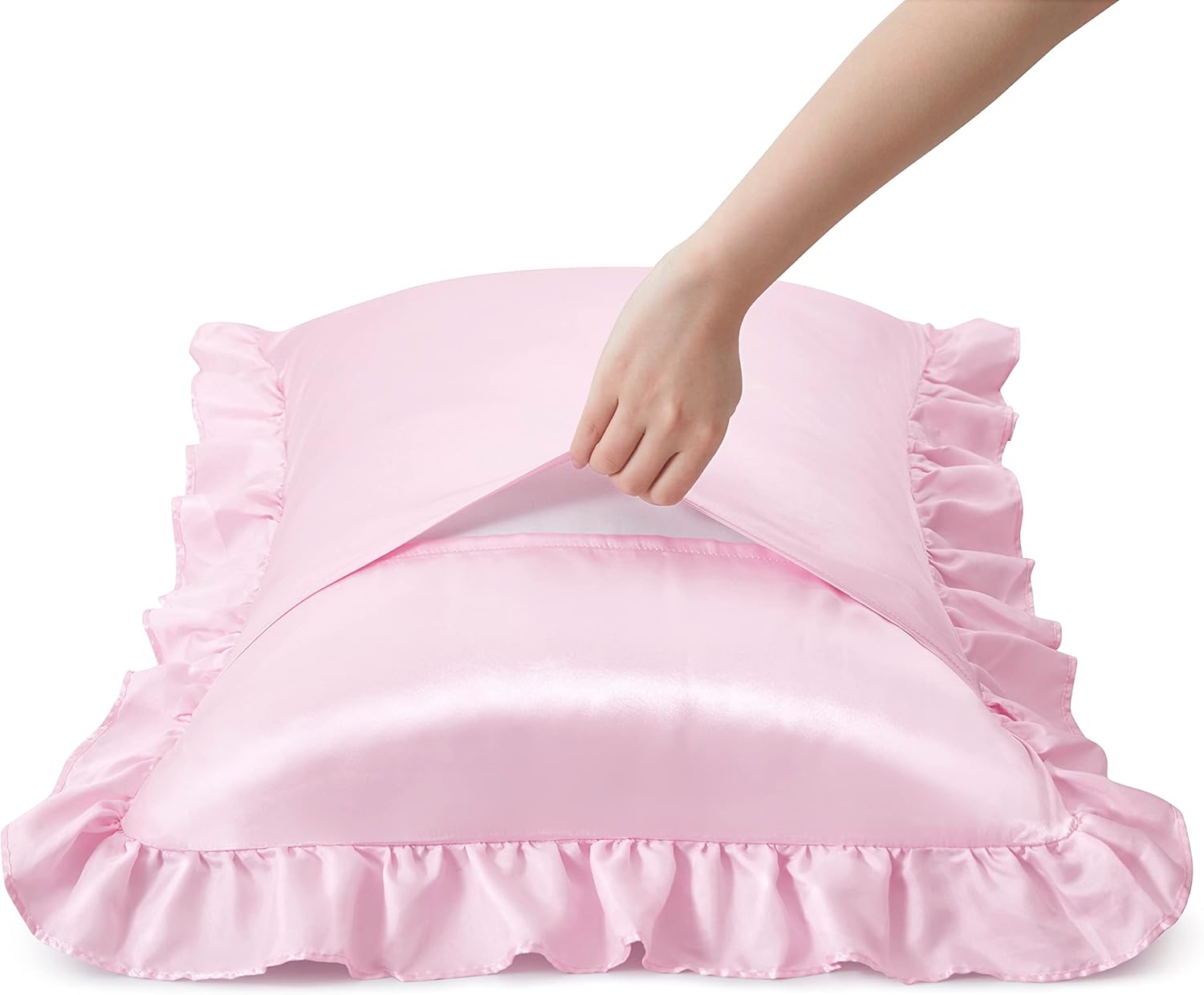 2 個のサテンフリル枕カバー、髪と肌用、無地のシルク枕カバー - Satin Silk Pillowcase Hair Skin のレビューと価格
