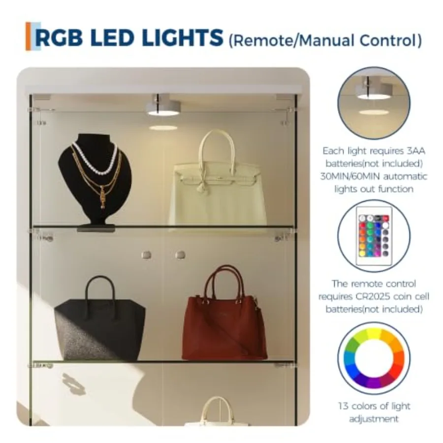 コレクション用の強化ガラス製ショーケース。4段の棚、両開きド - Lighting のレビューと価格