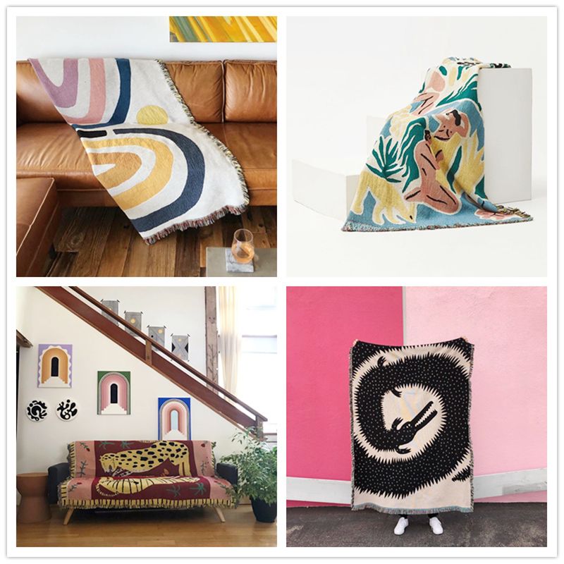 カラフルなアウトドアキャンプ装飾マット、テキスタイルシティイ - Boho Throw Blanket Fringe のレビューと価格